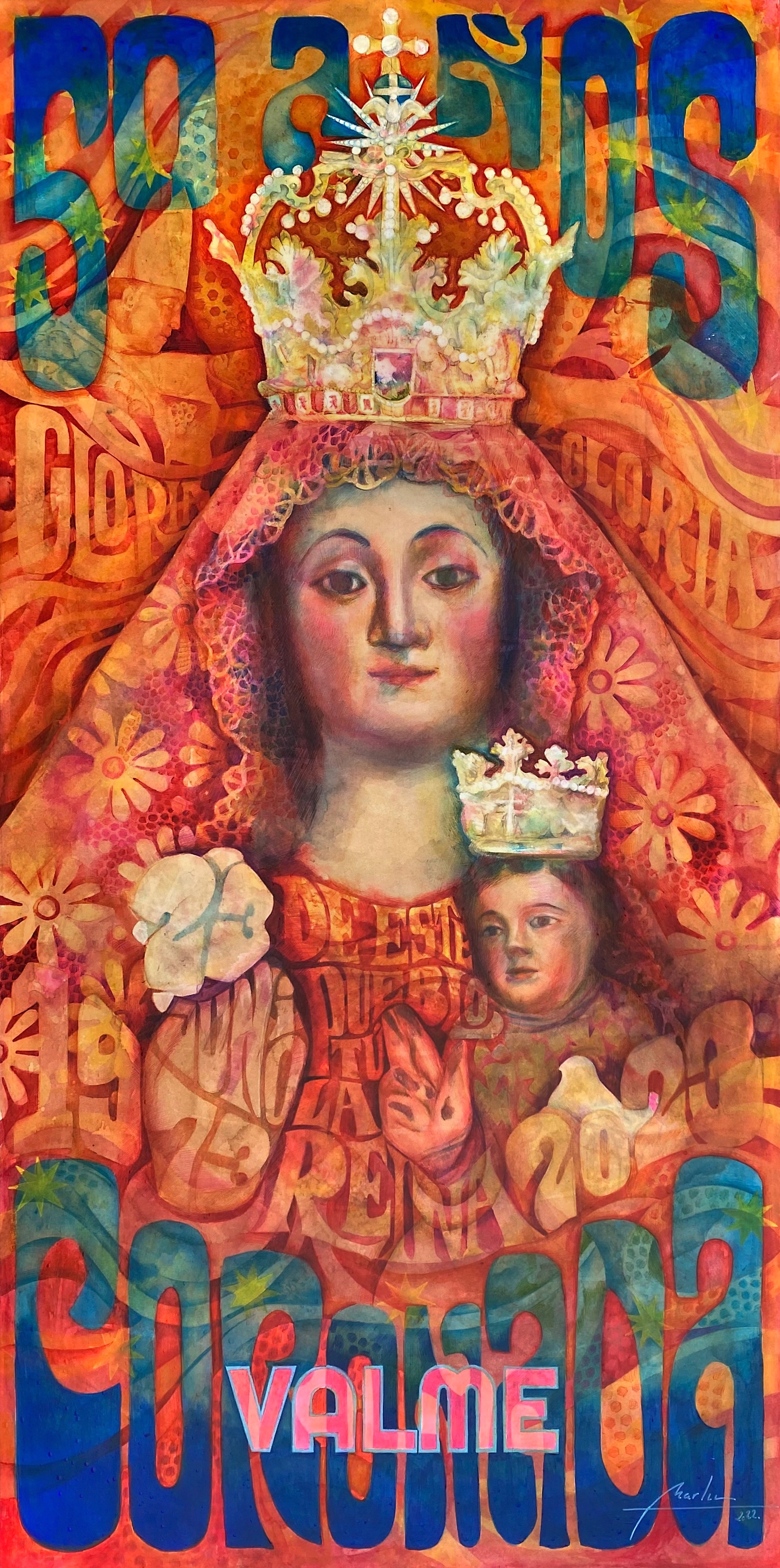El artista nazareno Juan Miguel Martín Mena recrea las modas artísticas de la época de la coronación canónica de la Virgen de Valme en el cartel de su 50º aniversario